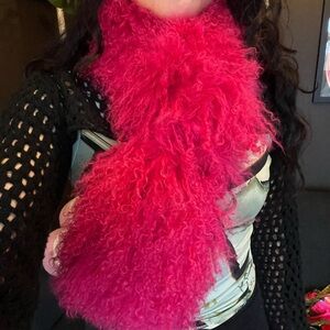Luxury Passigatti Italy Mongolian lamb fur scarf collar - Hot Pink
